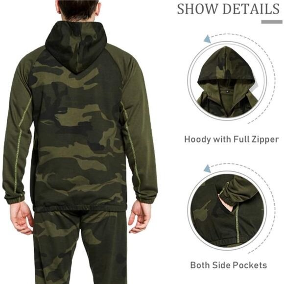 NEW Men's Hooded Athletic Tracksuit Casual Full Zip Jogging Sweat Suits - Picture 3 of 6